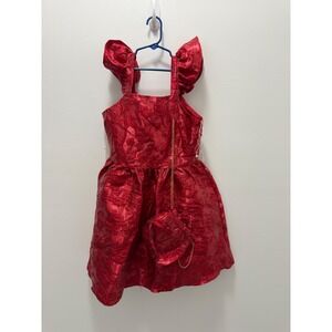 Rare Too Girls Red Metallic Jacquard Ruffle Strap Holiday Dress Purse 14 NEW